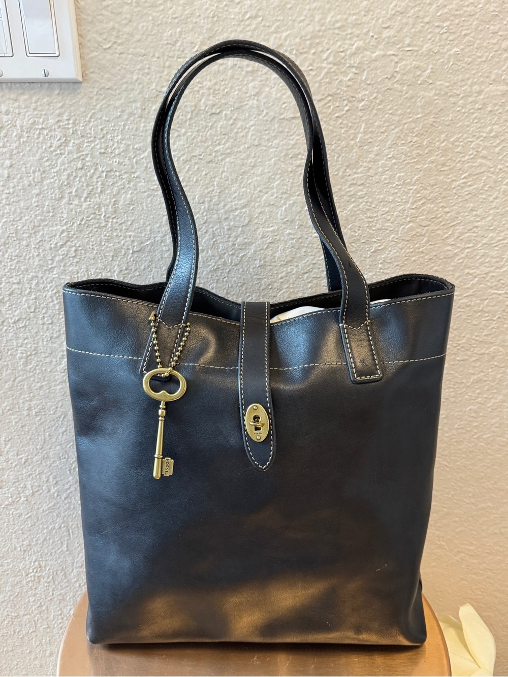 Fossil Austin large black leather shopper tote